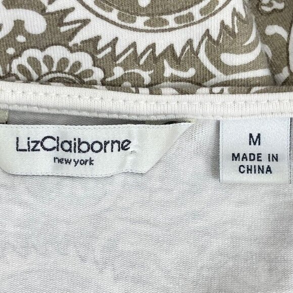 🔥 3/$15 🔥Liz Claiborne Tunic Tee V-Neck Paisley Grandma Core Boho Academia M - Picture 3 of 4
